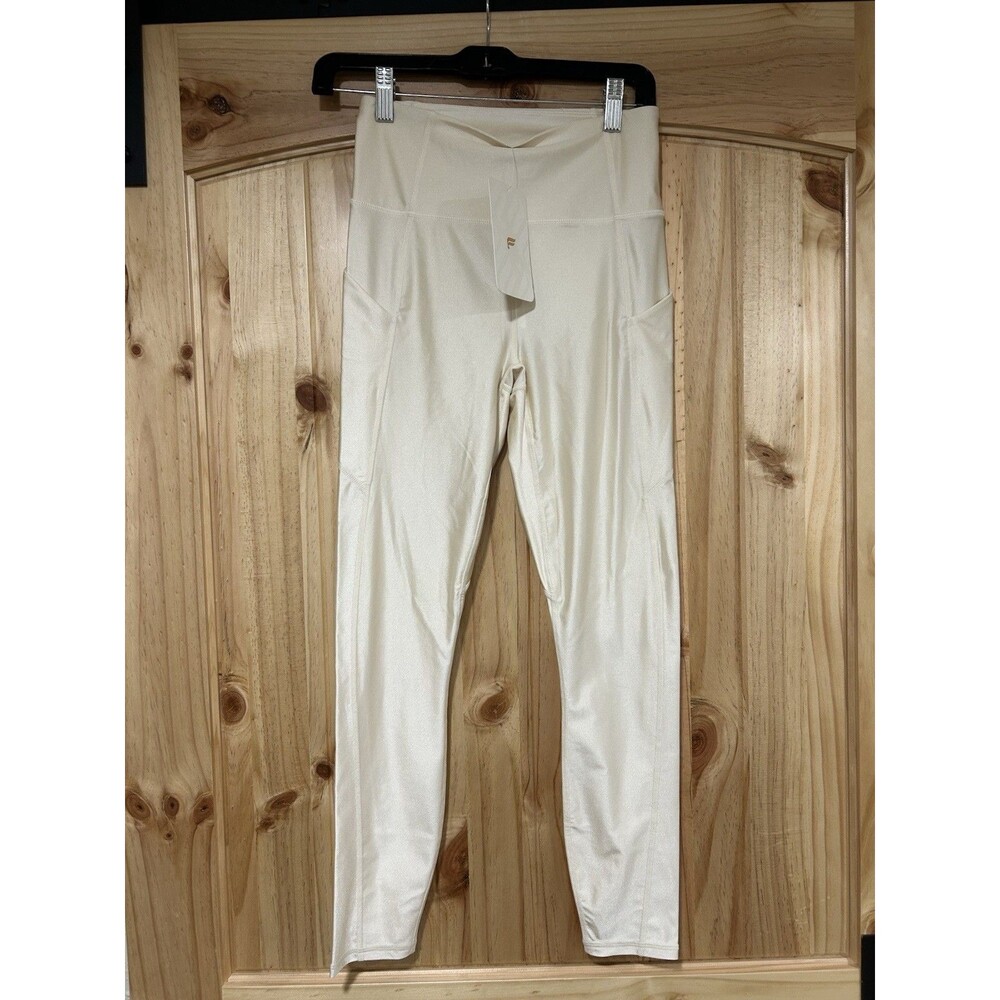 Fabletics Oasis Pure Luxe High Waisted Leggings Shine Fabric Butter Cream 7/8